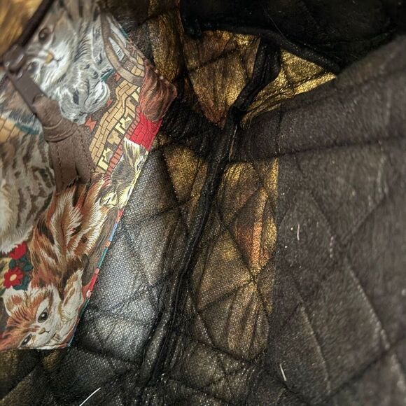 Vintage 1990s Cat Tapestry Quilted Bag Purse Tote Fabric Shoulder - Picture 6 of 8